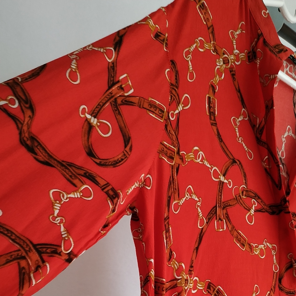 Zara Red Chain print shirt Dress - Picture 11 of 12